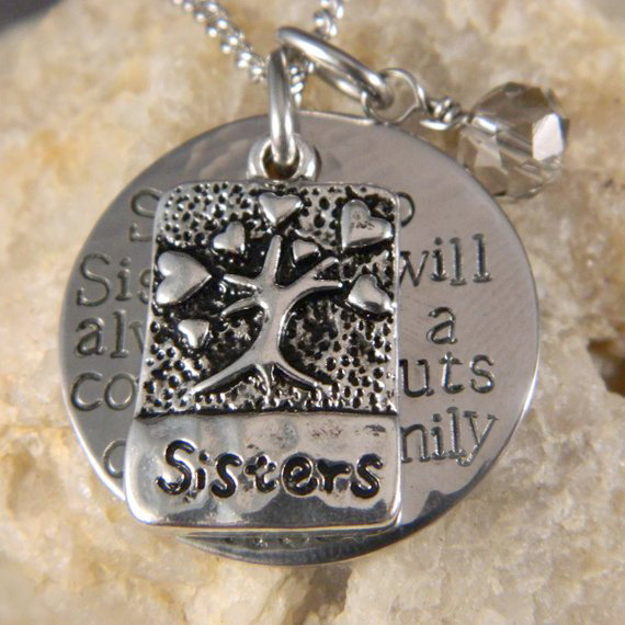 Sister to Sister we will Always Be, A Couple of nuts off The Family Tree Handstamped Necklace with Tree